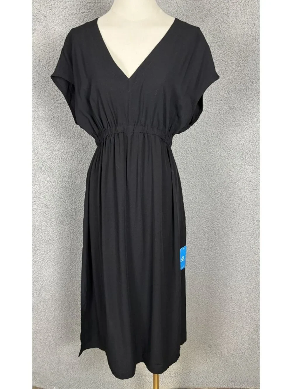 Cupshe Black Midi Dress / Cover Up V-Neck Elastic Waist Short Sleeve Small NWT's
